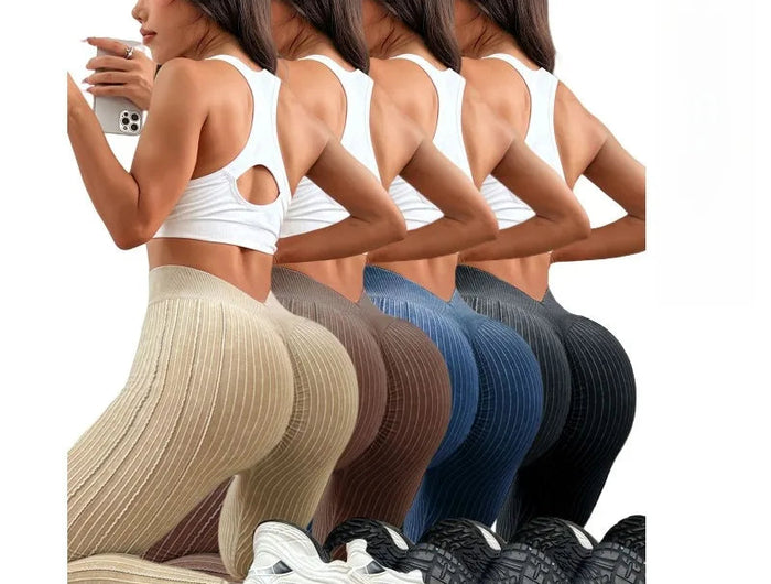 Womens Sand Washed Ribbed Leggings High Waisted Yoga Leggings V Shaped Waistband Peach Booty Lifting Fitness Pants for Workout PlatiNum