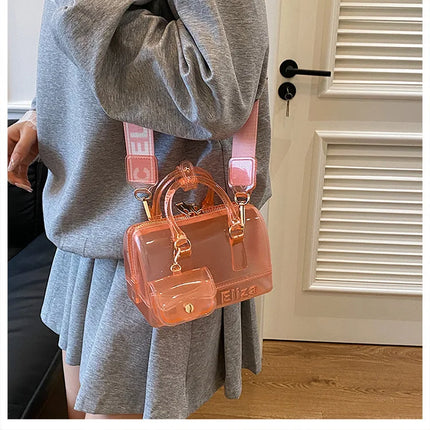 2025 Transparent PVC Beach Bag, Korean Style, Fresh and Sweet Silicone Shoulder Bag, Medium Size with Zipper Closure