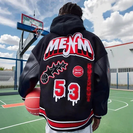 Streetwear Bomber Baseball Jacket Men Y2K Hip Hop Letter Embroidered Leather Retro Jacket Men Motorcycle Wear Zipper Coats Male