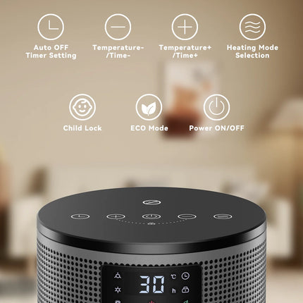 Portable Electric Heater 1500W PTC Ceramic Space Heater 10inch Instant Warmth Quiet Air Blower Fan V0-Grade Fireproof Materials Overheat Protection Tilting Protection Home Appliance for Bedroom Office Desk Indoor