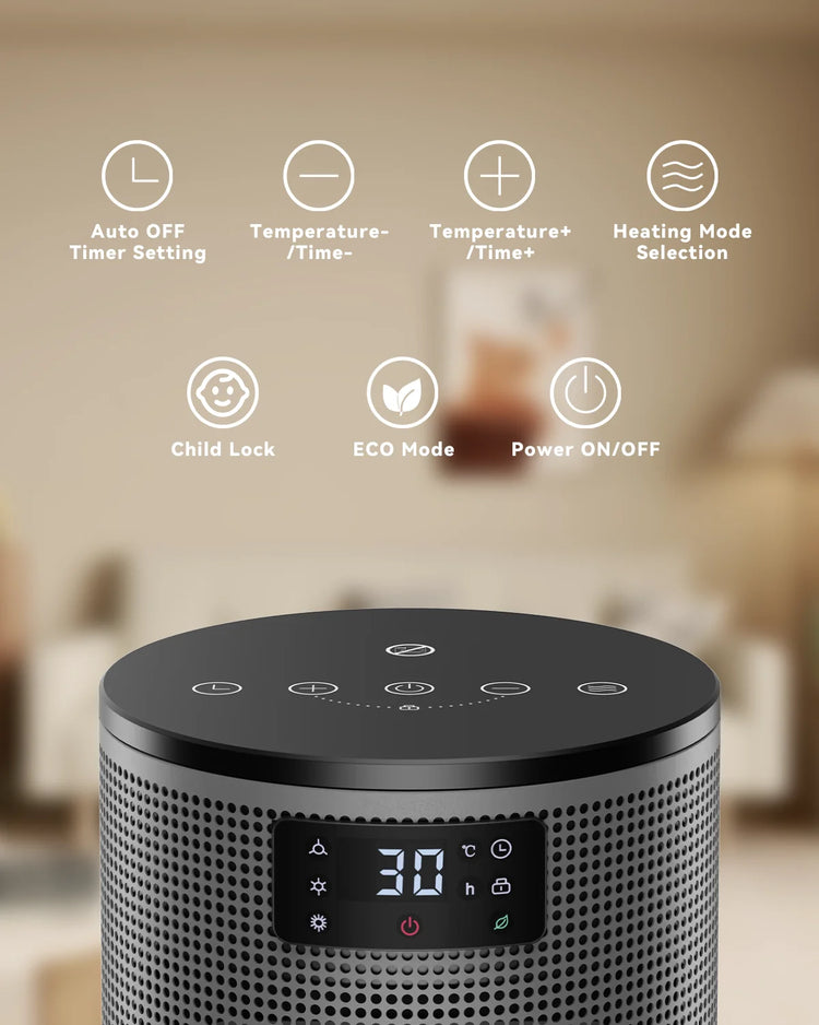 Portable Electric Heater 1500W PTC Ceramic Space Heater 10inch Instant Warmth Quiet Air Blower Fan V0-Grade Fireproof Materials Overheat Protection Tilting Protection Home Appliance for Bedroom Office Desk Indoor