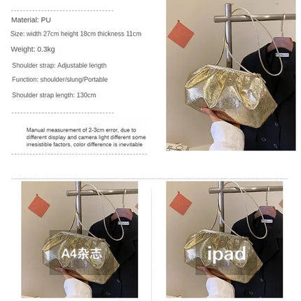 Small Luxury Design Women's Leather Silver Cloud Bag Female Gold Crossbody Bag Ladies Party Clutch Purse Female Handbags PlatiNum