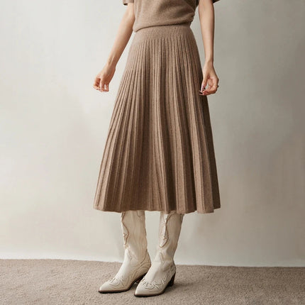 2025 New Grace Women's Cashmere Long Pleated Skirt Autumn Winter Office Lady Cashmere Skirt 100% Cashmere Pupular Dress Skirt PlatiNum