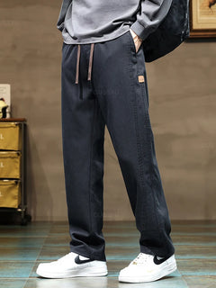 Brand Clothing New Soft Lyocell Fabric Pants Men Thick Loose Straight Drawstring Elastic Waist Korea Casual Cargo Trousers Male