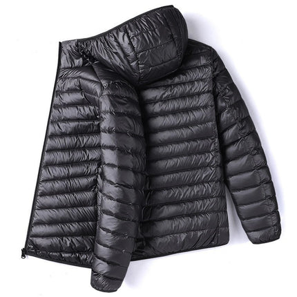 Men Lightweight Down Jacket Hooded Zip Up Olive Green Puffer Coat Male Warm Thin Quilted Outerwear For Autumn Winter