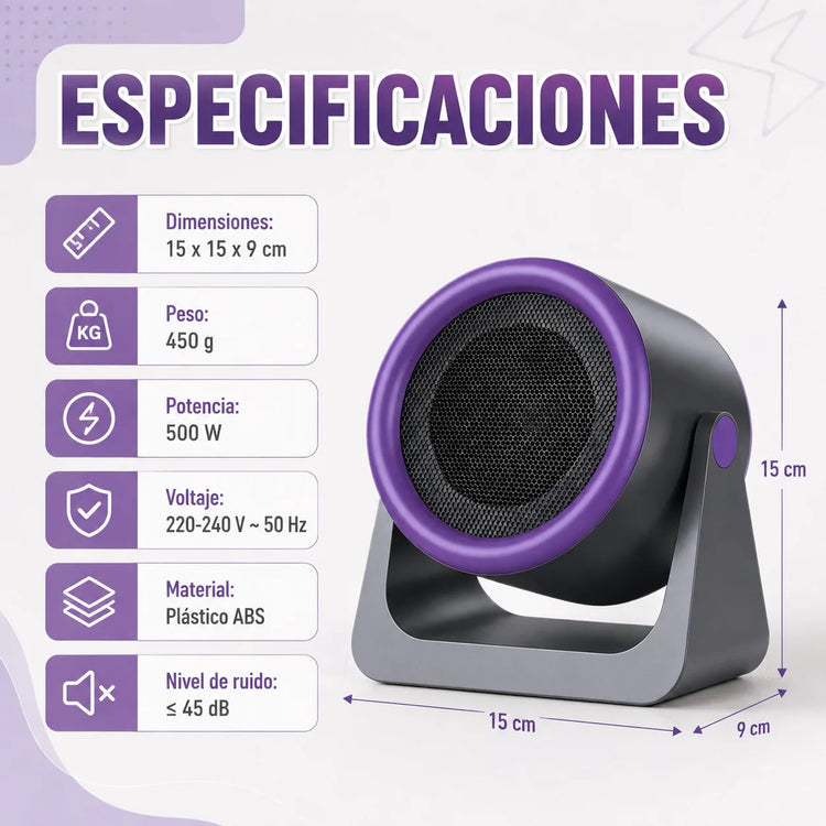 500W Portable Mini Electric Heater with Ceramic Fast-Heating Technology, Silent Hot Air Fan for Desk and Office, 220-240V, 15x15x9cm