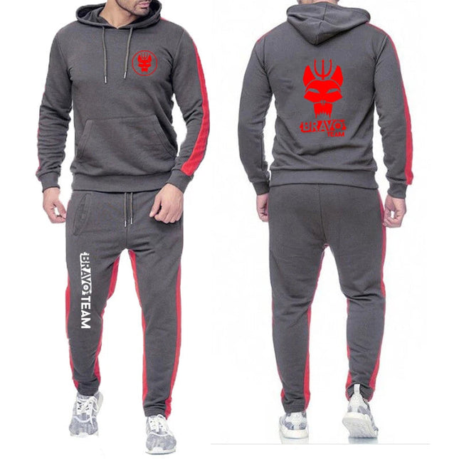 2025 Spring And Autumn Men's Bravo Team Symbol Seal Team Logo Print Lightweight Popular Solid Color Hoodies Pants Sport Suits PlatiNum