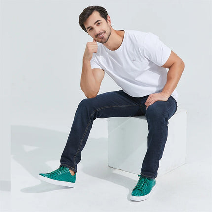 Leather Sneakers Men Calfskin Alligator Pattern Casual Shoes Lace Up Flats Daily Footwear