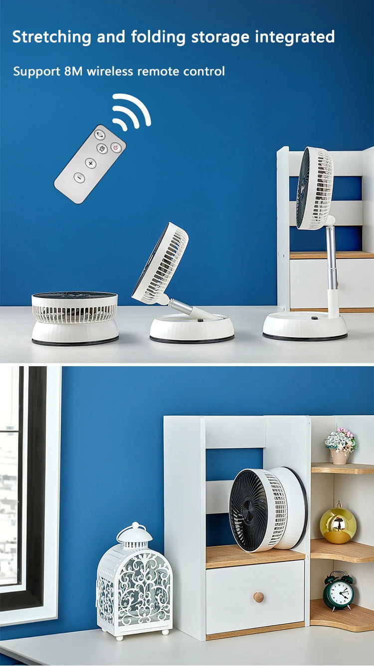 Ventilatore portatile oscillante in piedi con telecomando Ventilatore da tavolo pieghevole Ventilatore a piedistallo alimentato a batteria ricaricabile per il campeggio