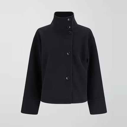 Elegant Women's Belt Short Woolen Coats Loose Stand Collar Single-breasted Long Sleeve Jacket 2026 Autumn Lady Commute Outwear