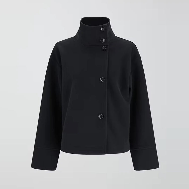 Elegant Women's Belt Short Woolen Coats Loose Stand Collar Single-breasted Long Sleeve Jacket 2026 Autumn Lady Commute Outwear