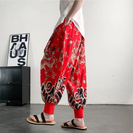 Pantaloni Estivi da Uomo 2026 in Cotone Leggero Sottile Comodi da Spiaggia, Pantaloni Larghi Casual Hip Hop Stampati, Pantaloni Jogger Oversize alla Moda