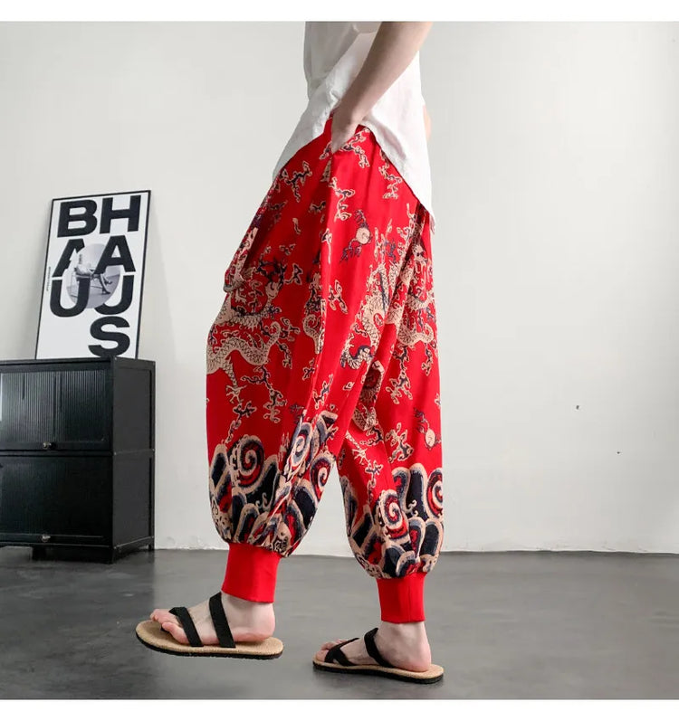 Pantaloni Estivi da Uomo 2026 in Cotone Leggero Sottile Comodi da Spiaggia, Pantaloni Larghi Casual Hip Hop Stampati, Pantaloni Jogger Oversize alla Moda