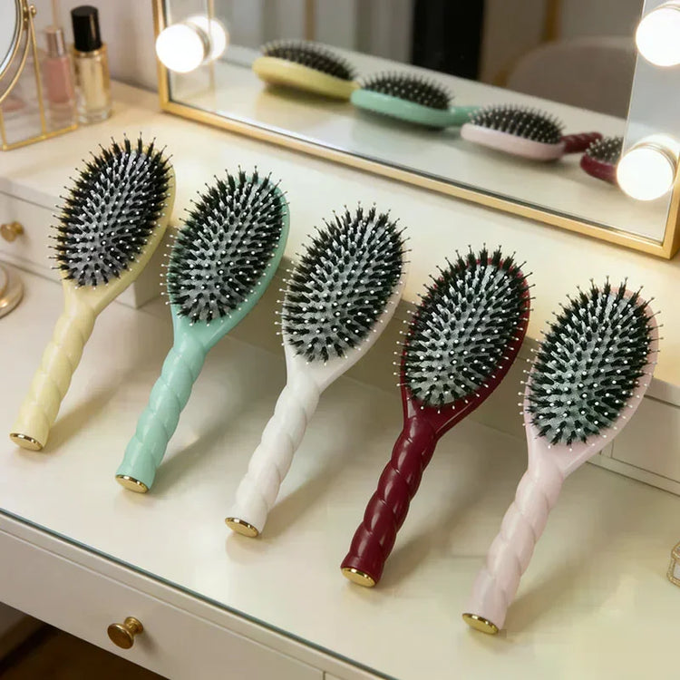 Scalp Massage Boar Bristle Fried Dough Twists Hair Brush Reduces Hair Breakage Detangling Hair Comb Portable Daily Hair Styling Accessories