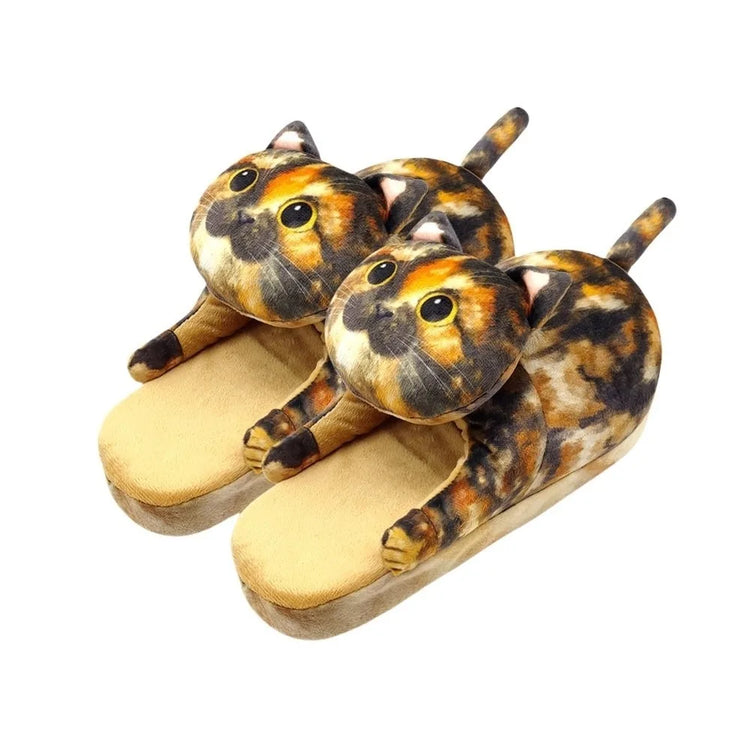 Tortoiseshell Cat EVA Cat Hugging Slippers Soft Creative Plush Kitty Slippers Cozy Animal Winter Fluffy Slides Women