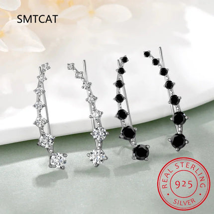 925 Silver Full Moissanite Earrings Climber 7 Star Crawler Stud Ear Cuff for Women Black White Moissanite Jewelry Brincos Gift PlatiNum
