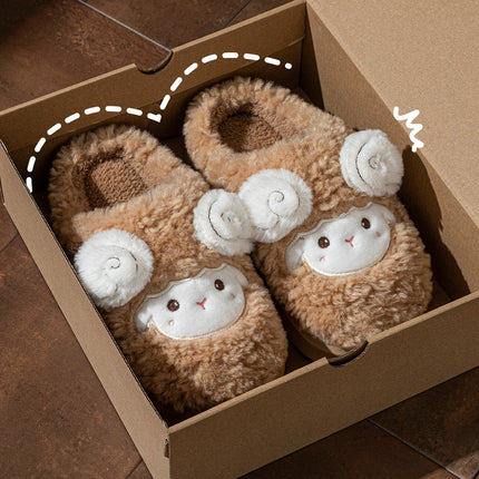 Cute Little Sheep Plush Slippers Women Winter Warm Thick Soft Sole House Shoes Indoor Fuzzy Non-Slip Comfortable Home Slides