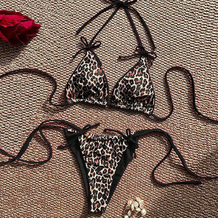 Costume da bagno bikini sexy leopardato da donna con spalline push-up, set bikini a tre pezzi a vita bassa, costumi da bagno estivi da donna senza schienale per la spiaggia PlatiNum