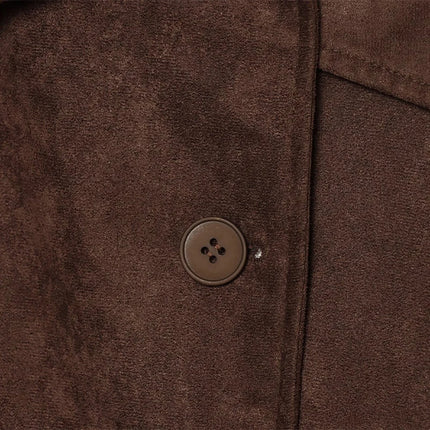 Elegant Suede Women Jacket Turn Down Collar Double Breasted Belt Waist Slim Jackets 2026 Autumn Winter Female Fashion Tops