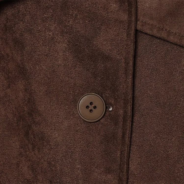 Elegant Suede Women Jacket Turn Down Collar Double Breasted Belt Waist Slim Jackets 2026 Autumn Winter Female Fashion Tops