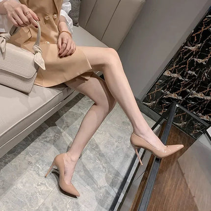7cm Black Red Sole High Heels Spring Pointed Toe Stiletto Heel Sexy Shiny Single Shoes Fashion Patent Leather Women's Shoes PlatiNum