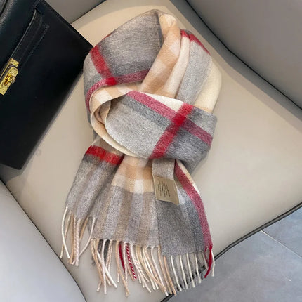 High Quality 100% Pure Wool Scarf Women Classic Chic  Autumn Winter Colorful Plaid Tassel Warm Muffler Female Thermal Shawl Lady