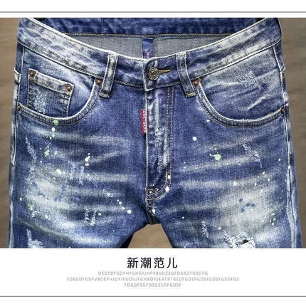 Spring and Autumn New Fashion Trend Ripped Retro Straight Leg Blue Jeans Men's Casual Loose Comfortable Breathable Denim Pants PlatiNum