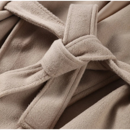 Elegant Women's Lace Up Woolen Coats Solid Full Sleeve Turn-down Collar Loose Lady Coats 2026 Autumn Winter Female Streetwear