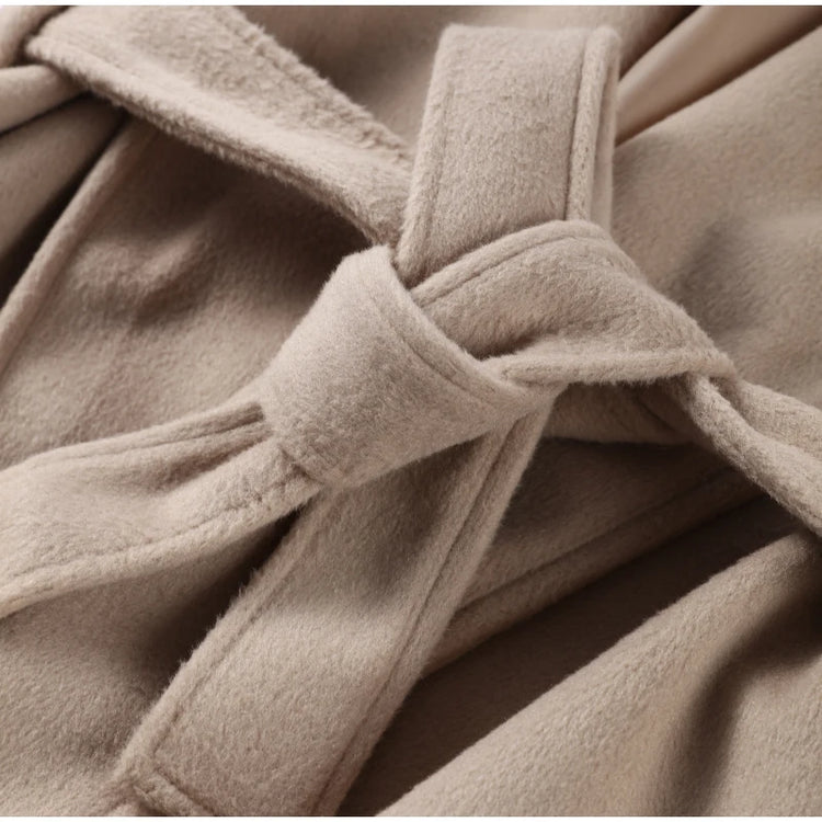 Elegant Women's Lace Up Woolen Coats Solid Full Sleeve Turn-down Collar Loose Lady Coats 2026 Autumn Winter Female Streetwear
