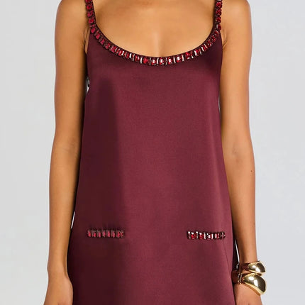 Women's Summer Dress with Deep V-Neck, Sexy Mini Party Dress, Elegant Sleeveless Patchwork Dress for Holidays