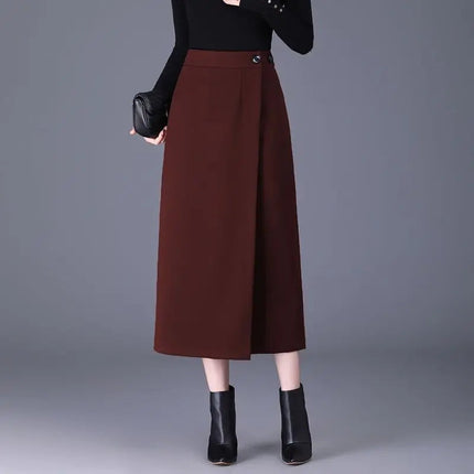 Women's Woolen Autumn and Winter New Style Elegant One-piece Unique and Stylish Straight Tube Slit Hugging Skirt PlatiNum