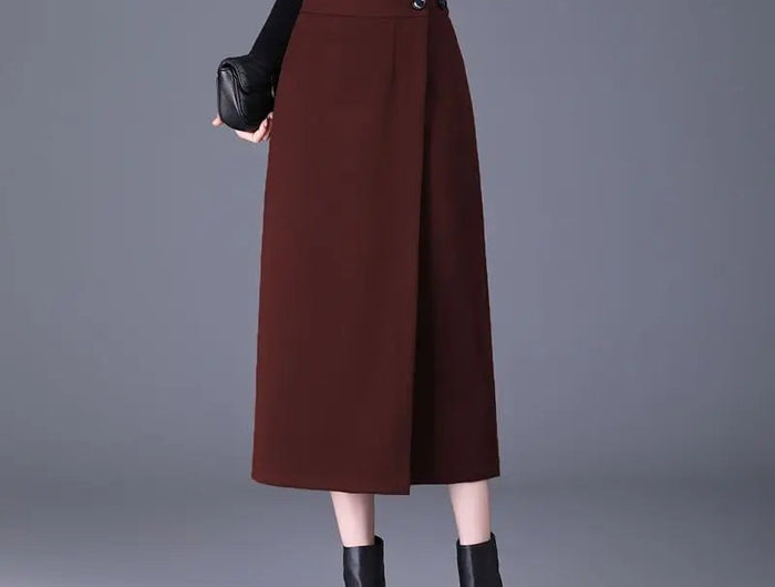Women's Woolen Autumn and Winter New Style Elegant One-piece Unique and Stylish Straight Tube Slit Hugging Skirt PlatiNum