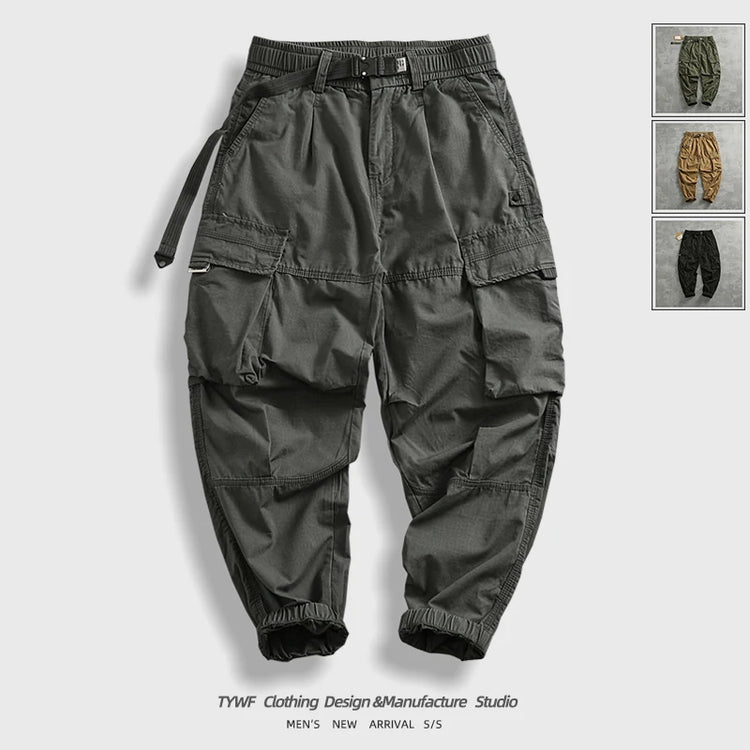 Men's corset casual pants loose 3D vertical cut retro military style outdoor scratch resistant multi-pocket cargo pants