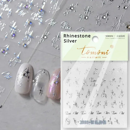 Punk Glitter Powder Blue Pink Star Charm Laser Silver Gold Starlight Rhinestones Moon DIY Nail Art Stickers Manicure Tool Decals