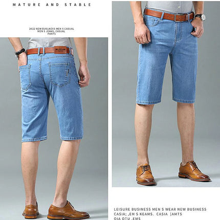 Pantaloncini di jeans da uomo estivi Nuovo stile Ricamo sottile Business Casual Jeans corti dritti Abbigliamento di marca maschile azzurro cielo