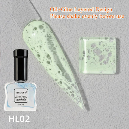 Ocean Wave Marble Nail Art Liquid, Bubble Smoke Effect Blending Gel Polish, Watercolor Ink Gradient Amber Jelly for DIY Manicure