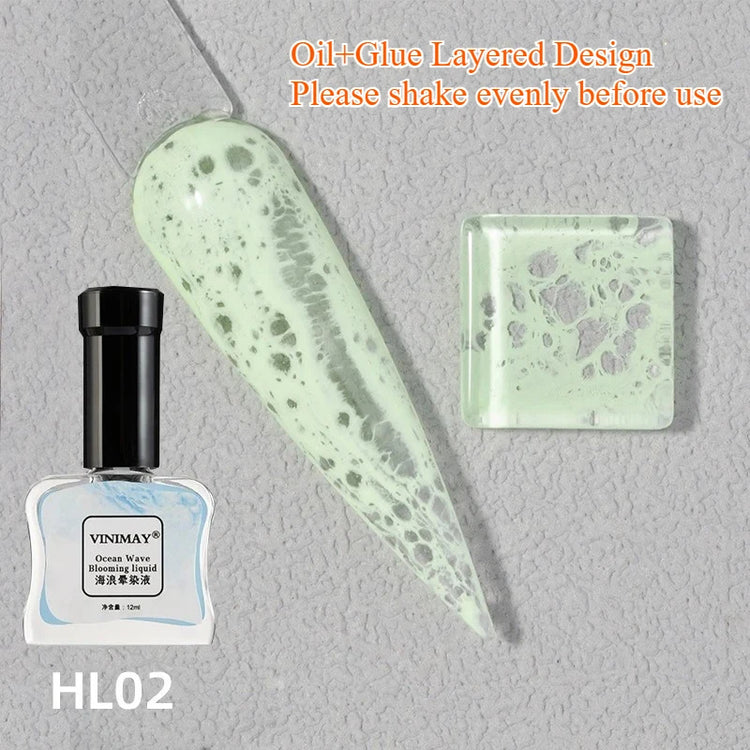 Ocean Wave Marble Nail Art Liquid, Bubble Smoke Effect Blending Gel Polish, Watercolor Ink Gradient Amber Jelly for DIY Manicure