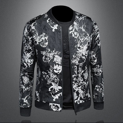 Minglu Autumn Winter Stand Collar Men's Jackets Luxury Pattern Pattern Long Sleeve Business Casual Male Coats Plus Size 5XL