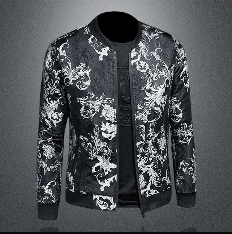 Minglu Autumn Winter Stand Collar Men's Jackets Luxury Pattern Pattern Long Sleeve Business Casual Male Coats Plus Size 5XL