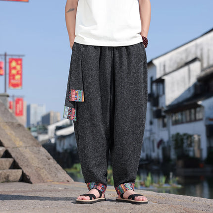 Pantaloni da uomo di alta qualità, casual, traspiranti, comodi, con elastico in vita, stile giapponese, vintage, alla moda, larghi, modello harem.