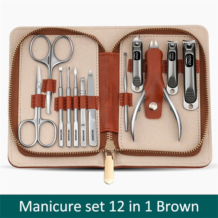Stainless Steel Manicure 12 Pcs Set Pedicure Tool Portable Nail Clipper Kit with Storage Bag Beauty Grooming Tools