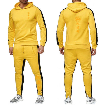 2025 Spring Autumn Shotokan Karate Print Men's Solid Color Hooded Tracksuit Pullover Hoodies+Casual Sweatpants High Street Sets PlatiNum