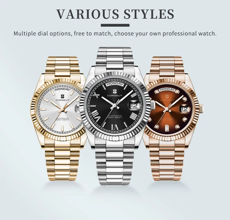 Custom Logo Diy 36/39MM Dial Automatic Mechanical Watches For Man Week Date Type Sapphire Luxury Waterproof Diving Man Watches