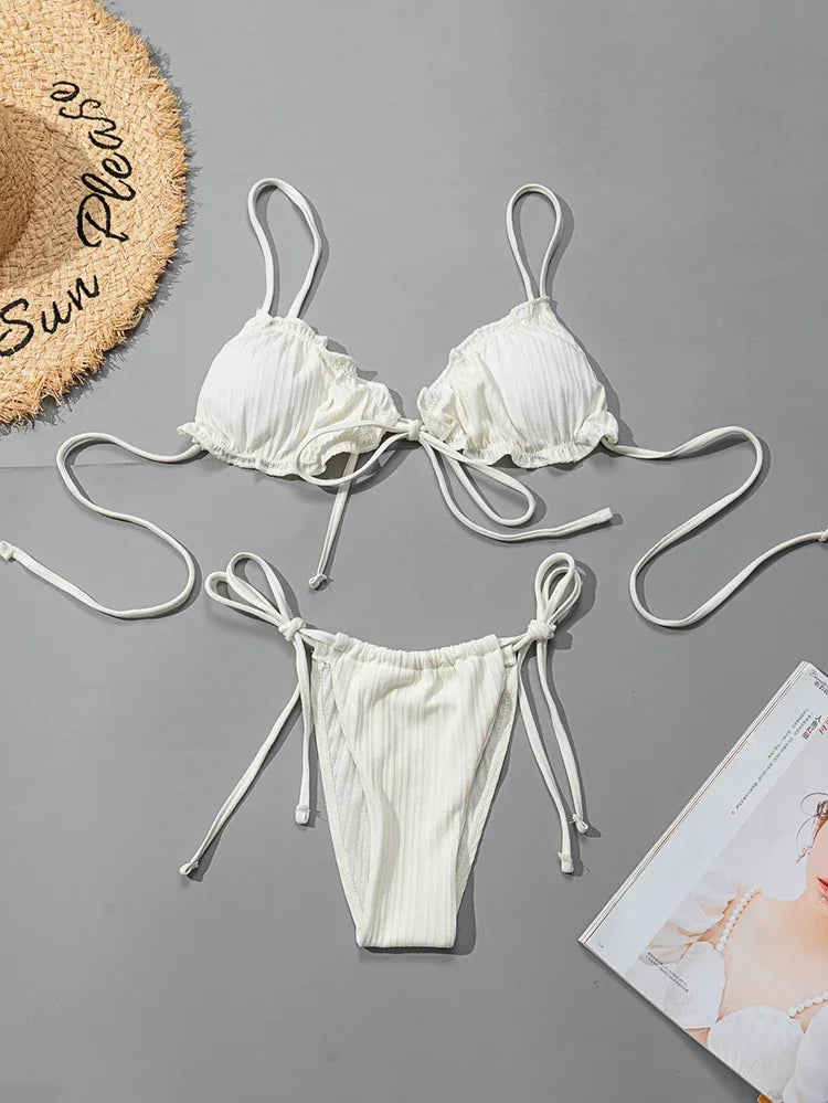 Nuovo Bikini Sexy 2026 a Righe, Costume da Bagno Donna Push-Up, Set Bikini Solido con Fascia, Abbigliamento da Spiaggia platinumshop