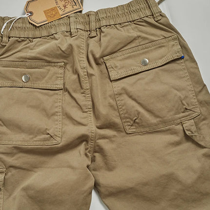 Autumn New American Retro Woven Cargo Pants Men's 97.5% Cotton Washed Elastic Waist Drawstring Loose Casual Anke-tied Trousers