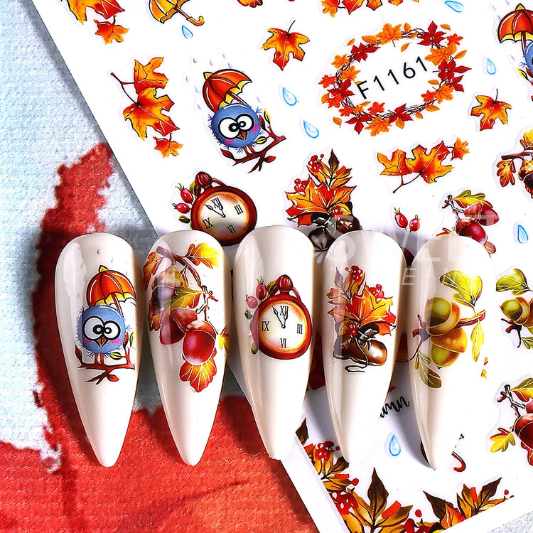 10pcs/set 3D Autumn Pumpkin Nail Stickers Maple Leaf Flower Self-Adhesive Nail Decal Slider Thanksgiving DIY Manicure Decoration