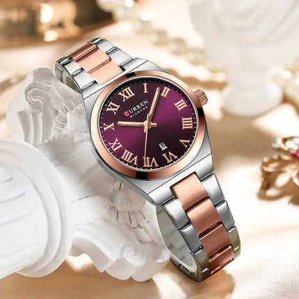 CURREN Orologio da donna, Orologi da donna, Orologi da donna, Abito alla moda impermeabile Bracciale in acciaio inossidabile Orologi analogici Data platinumshop