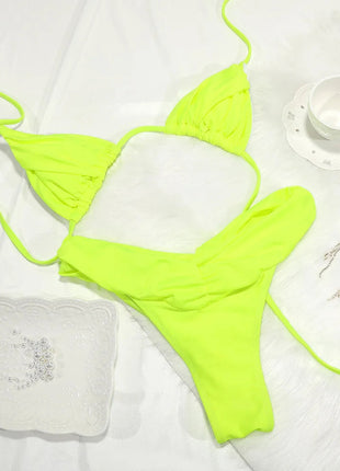 Costume da bagno bikini con pieghe sexy Micro bikini solido Costume da bagno donna Triangolo femminile Costume da bagno da spiaggia platinumshop