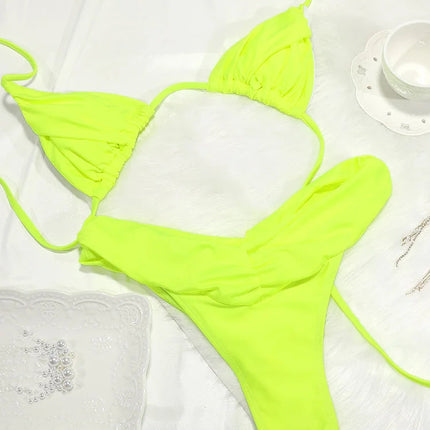 Costume da bagno bikini con pieghe sexy Micro bikini solido Costume da bagno donna Triangolo femminile Costume da bagno da spiaggia platinumshop