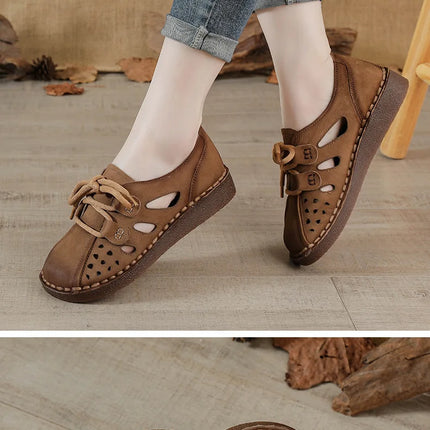 Women's Leather Slip-on Sandals 2026 New Style, Women's Thick Sole Sandals, Retro Mom Style Shoes with Holes, Women's Luxury Sandals